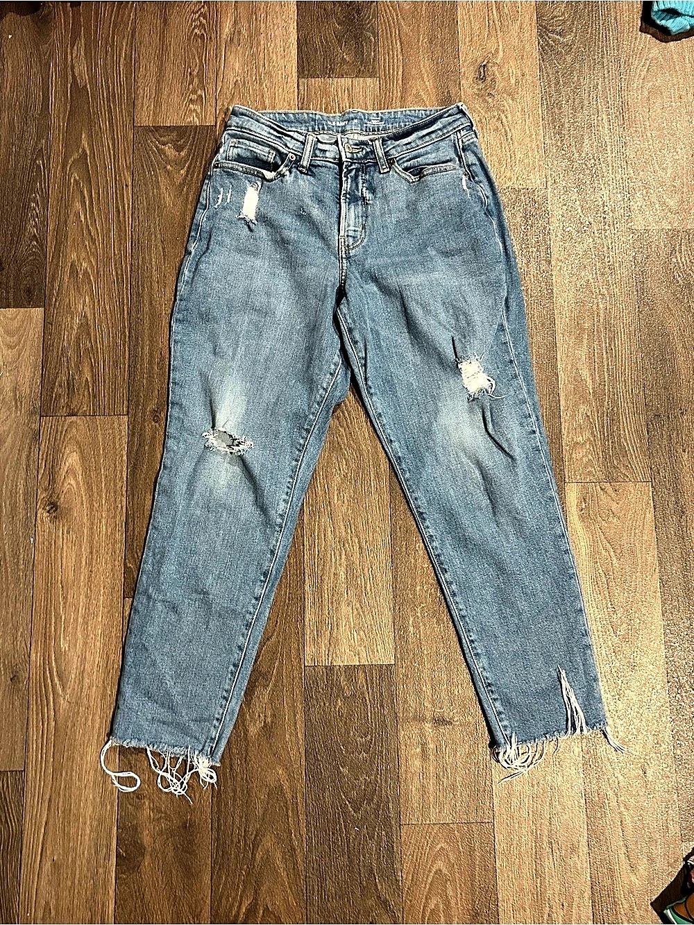 Old Navy Curvy High-Waisted O.G. Straight Secret-Smooth Pockets Jeans Blue Waist